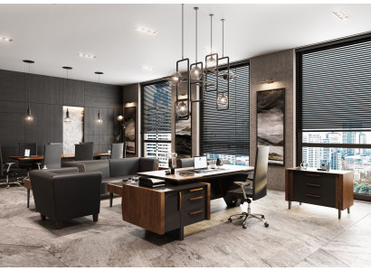 Luxuriöses Büro Set Braun Holz Schreibtisch und Sideboard im modernen Design
