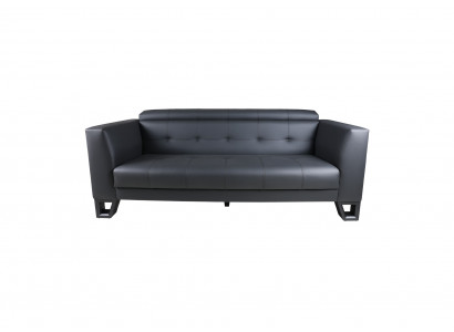 Moderne Schwarze Dreisitzer Couch Ledersofa Holzgestell Luxus Möbel