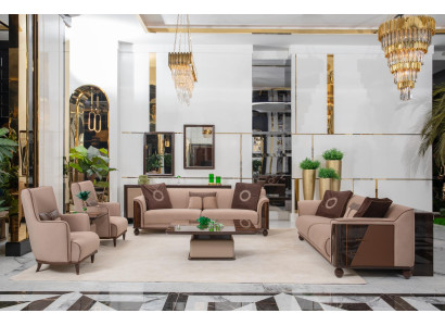 Elegante Wohnzimmer Couchgarnitur 2x Textilsofas 2x Tische Sessel
