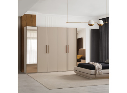 Beiger Kleiderschrank 5-türiger Holzschrank Schlafzimmer Möbel