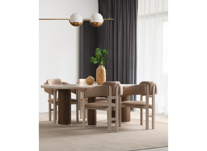 Hellbeige Esszimmer Garnitur Holz Esstisch 6x Edle Polsterstühle