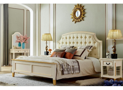 Weißes Schlafzimmermöbel Set mit Komfortbett Nachttischen Modern Schminktisch