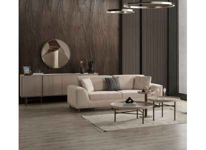 Beige Wohnzimmer Designer Möbel Couch Beistelltisch Konsole Spiegel