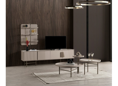 Stilvolle Beige Wohnzimmermöbel TV-Lowboard Designer Couchtisch
