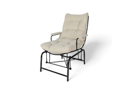 Gemütlicher Sessel mit stabilem Metallgestell und dicken Kissen in Beige