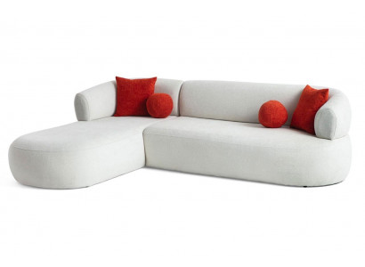 Ideales Ecksofa mit abgerundeten Formen bezogen mit strapazierfähigem Stoff