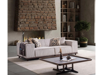 Luxuriöses Stoffsofa Designer Holz Couchtisch Wohnzimmer Set