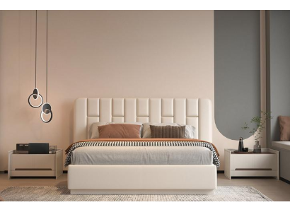 Beiges Schlafzimmer Bett Stilvolle Polsterbetten Designer Textilbett