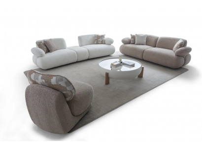 Helle Wohnzimmer Sitzgarnitur 3-Sitzer Sofas Edler Textil Sessel