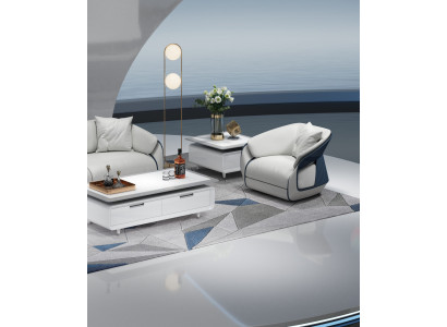 Komfortabler Sessel in Weiß-Blau für jedes Interieur.