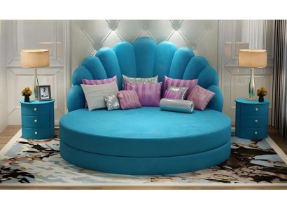 Blaues Textilbett Designer Rundbett Schlafzimmer Luxuriöse Betten