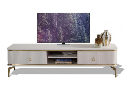Luxuriöses weiß-goldenes TV-Lowboard mit Metallakzenten