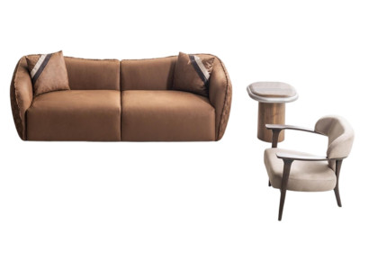 Braun-Beige Couchgarnitur Stilvoller 3-Sitzer Eleganter Sessel 2tlg
