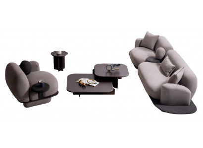 Moderne Graue Polstergarnitur Textilcouch Sitzsessel Couchtische