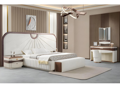 Exklusive Weiße Schlafzimmer Garnitur Doppelbett Schminktisch Hocker