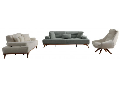 Grau-Beige Wohnzimmer Sofagarnitur Designer 3-Sitzer Polstersessel