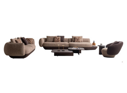 Designer Braune Couchgarnitur Relaxsofa 4-Sitzer Holztische Sessel