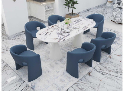 Elegantes Esszimmer Set Ovaler Esstisch Textilstühle Beistelltisch