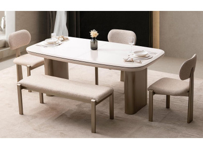 Komfortables Esszimmer Set mit Tisch 4 Stühlen und Bank im modernen Stil