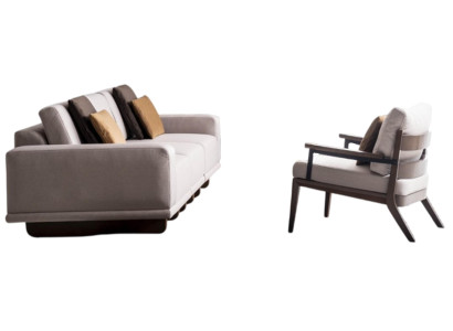 Elegante Braun-Beige Sofagarnitur Stilvoller 3-Sitzer Textilsessel