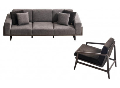 Luxuriöses Graues Sofa-Set Designer 3-Sitzer Couch Holzgestell Möbel