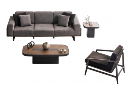 Graue Sofagarnitur Stilvoller Brauner Couchtisch Designer Sessel