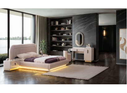 Designer Bett Set mit Nachttisch und Schminktisch mit Spiegel für Schlafzimmer