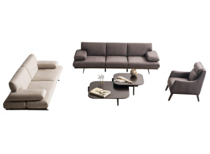 Grau-Beige Sofagarnitur Hochwertiger 4-Sitzer Polstersessel Tisch