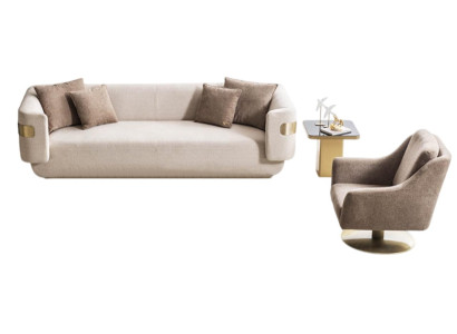 Elegantes Sofa-Set Textilcouch 4-Sitzer Relaxsessel Beistelltisch