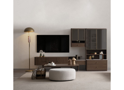 Braune Wohnzimmer TV-Garnitur Stilvolles Lowboard Bücherregal Tisch