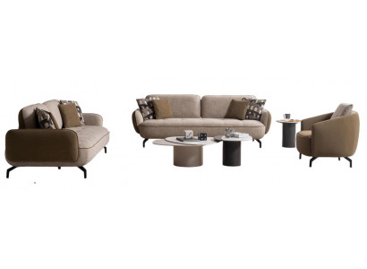 Stilvolle Wohnzimmer Garnitur Textilsofas Holztisch Kaffeetisch