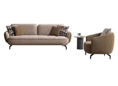 Elegantes Wohnzimmer-Set Dreisitzer Stoffsessel Beistelltisch 3tlg