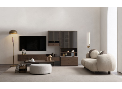 Elegantes Wohnzimmer-Set Polstersofa TV-Lowboard Bücherregal Tische