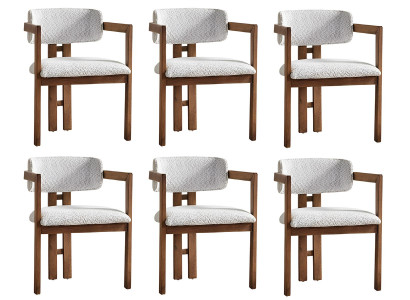 Weißes Stuhl-Set Designer Küchenstühle Stoffstühle 6x Textilstühle
