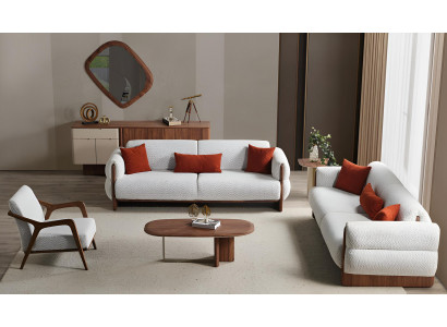 Weiße Wohnzimmer Sofagarnitur Weiße Textilcouchen Holz Sideboard