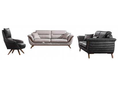 Schwarz-Weiße Sofagarnitur Polstercouchen Designer 3-Sitzer Sessel