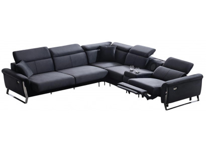 Blaues Ecksofa Designer Fußstütze Relaxcouch Wohnzimmer USB Sofa