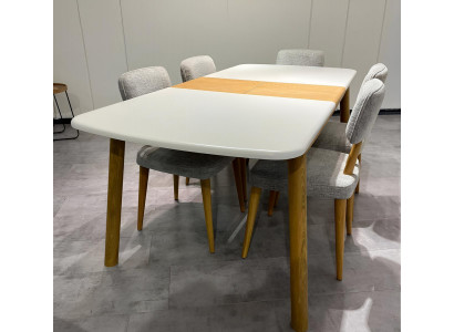 Weißes Esszimmer-Set Moderne Weiße Polsterstühle Edler Esstisch 7tlg