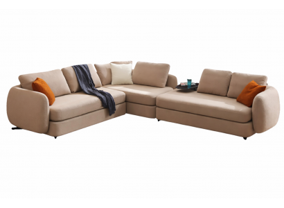 Beiges L-Form Polstersofa Wohnzimmercouch Designer Sofa Metallfüße