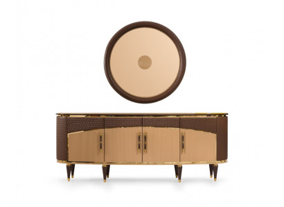 Luxuriöses Wohnzimmer Beiges Sideboard Designer Spiegel Edles Set