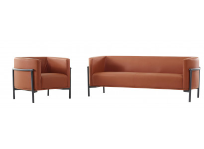 Stilvolle Orange Sofagarnitur Designer Ledercouch Loungesessel 2tlg
