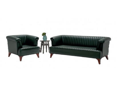 Grüne Ledergarnitur Designer Sitzsessel Polster 2-Sitzer Couch 2tlg