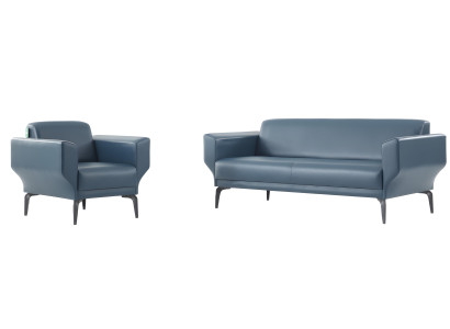 Blaue Leder Sitzgarnitur Moderner Couch-Set Edler 2-Sitzer 2x Sessel