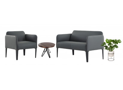 Komfortable Büro Sitzgarnitur Moderne Graue 2x Sessel 2-Sitzer