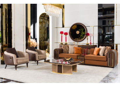 Exklusives Wohnzimmer Polster-Set Designer Sofa Textilsessel Tisch