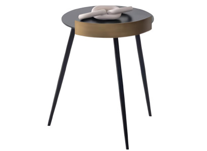 Designer Beistelltisch mit goldener Umrandung und schwarzen Beinen