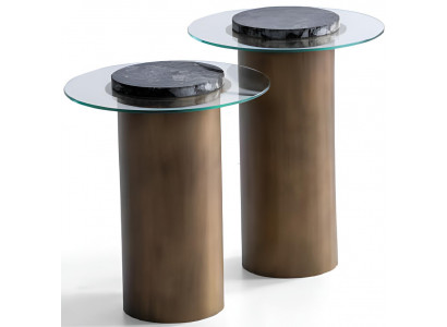 Luxuriöses 2er-Set Beistelltische mit Glasplatte und Marmor
