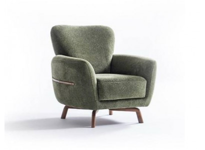 Luxuriöser Grüner Polstersessel Wohnzimmer Loungesessel Holzfüße