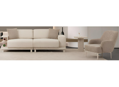 Luxuriöses Beiges Wohnzimmer-Set – 3-Sitzer Sofa, Beistelltisch und Sessel