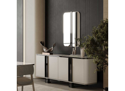 Stilvolles Beiges Sideboard Edler Spiegel Wohnzimmer Anrichte 2tlg